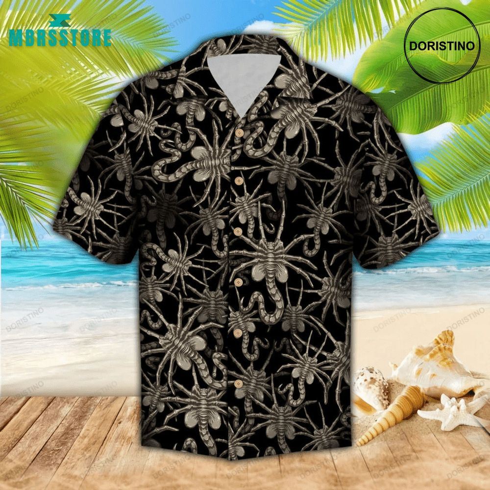 Alien Face Hugger Surfing Button Up Funny Awesome Hawaiian Shirt