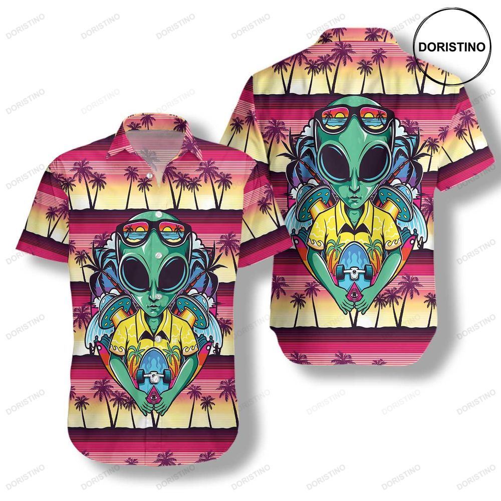 Alien With Skate For Men Hawaiian Shirt