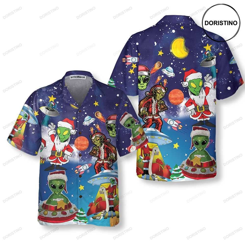 Aliens In Santa Costume Funny Christmas For Men Hawaiian Shirt