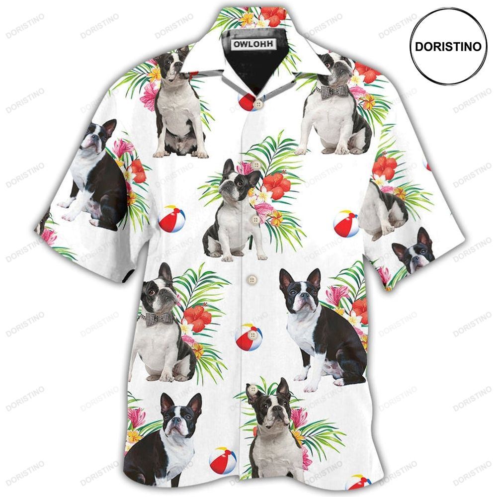 Boston Terrier Dog Ball Tropical Floral Limited Edition Hawaiian Shirt
