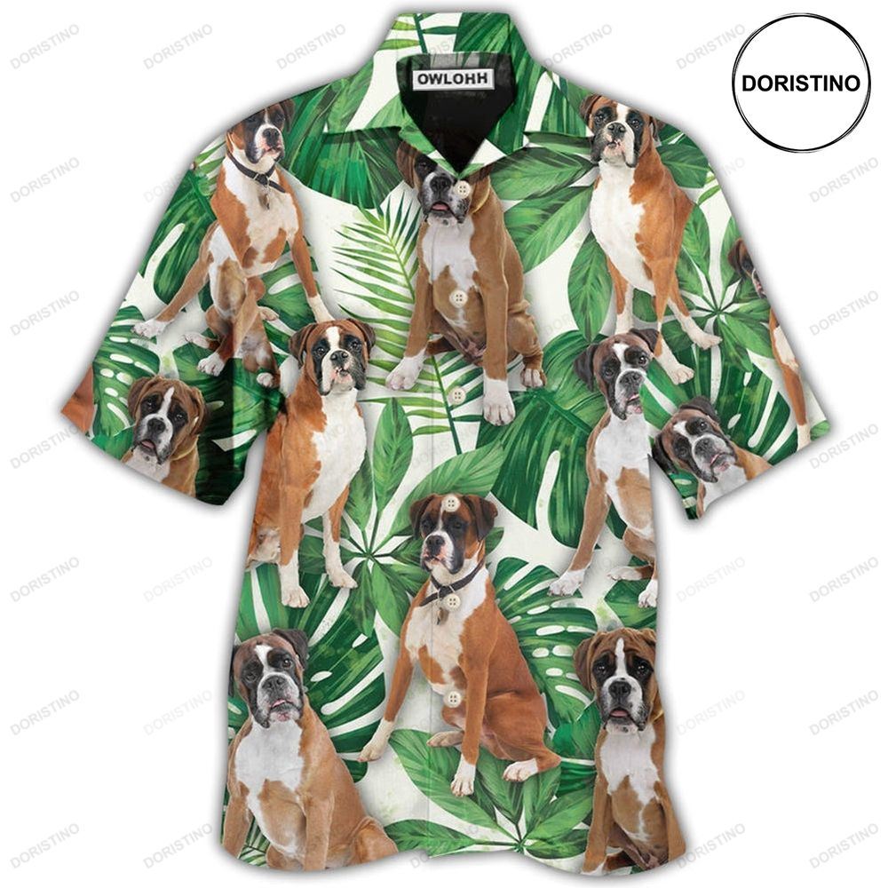 Boxer Dog Tropical Leaf Hawaiian Shirt