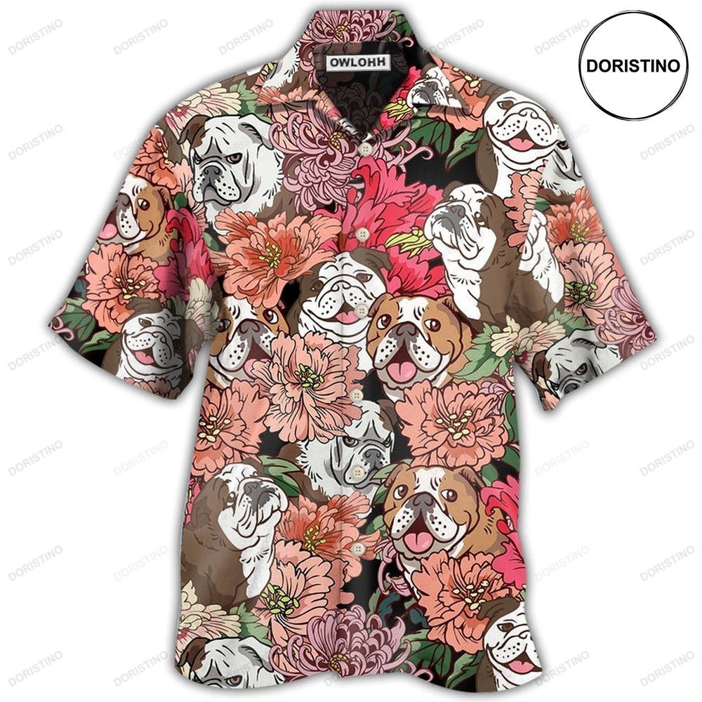 Bulldog And Lovely Flowers Hawaiian Shirt