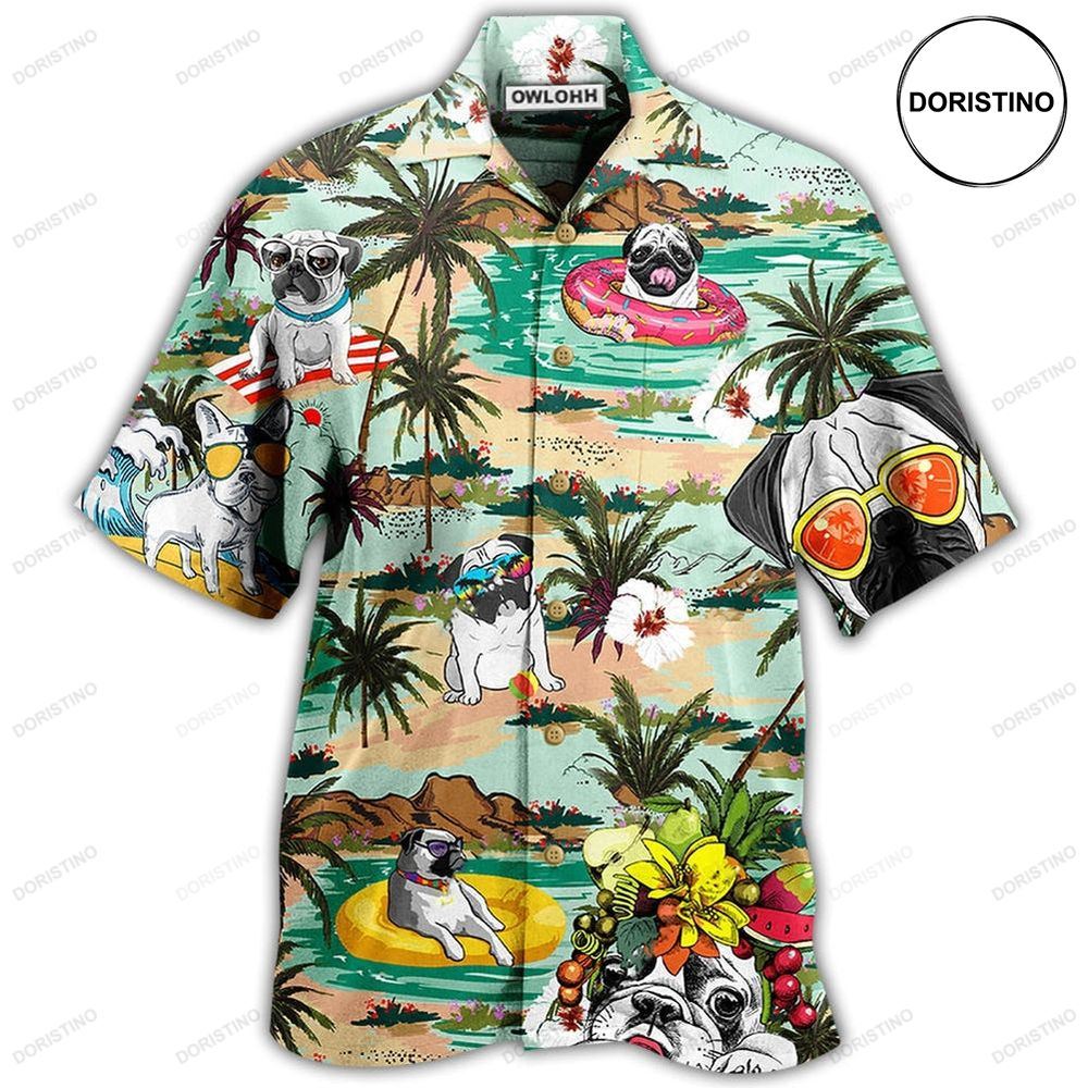 Bulldog Dog Loves Beach Loves Hawaii Awesome Hawaiian Shirt