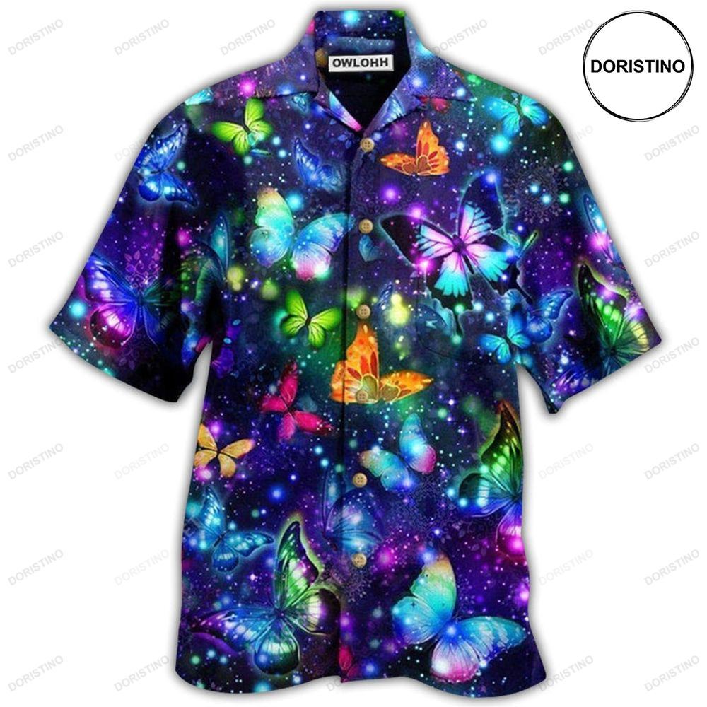 Butterfly Colorful In Dark Hawaiian Shirt