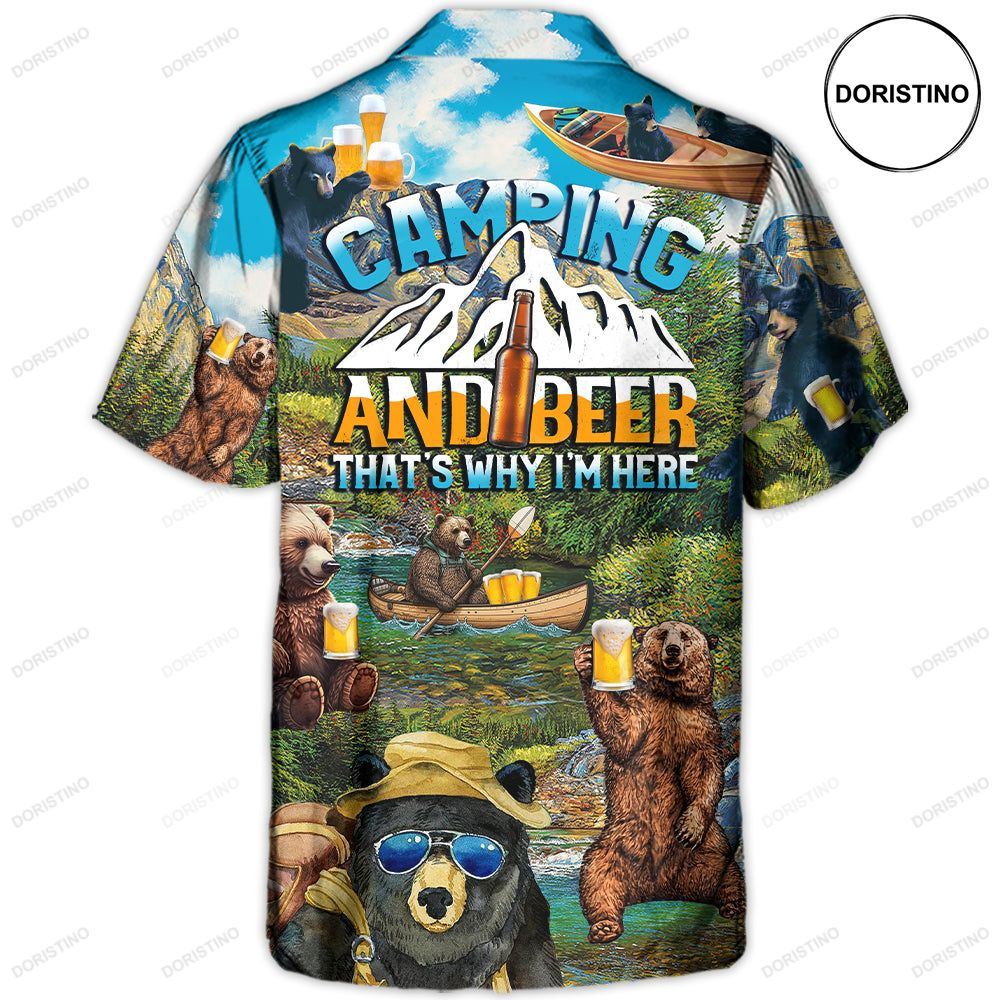 Camping Funny Bear Drinking Camping And Beer Why I'm Here Limited Edition Hawaiian Shirt