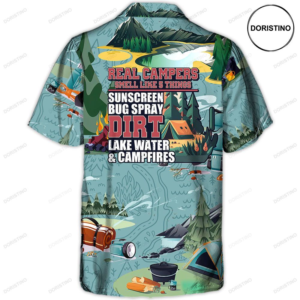 Camping Real Campers Smell Like 5 Things Awesome Hawaiian Shirt