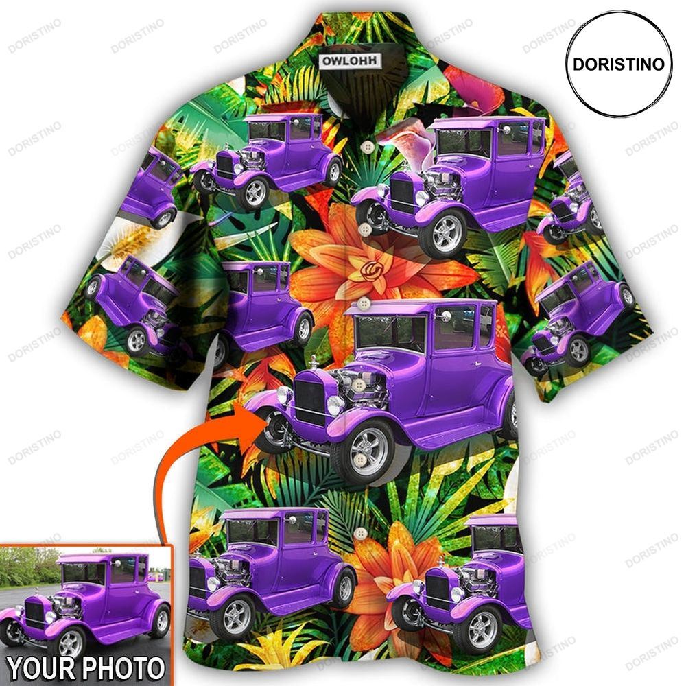 Car Model T Tropical Flower Custom Photo Hawaiian Shirt