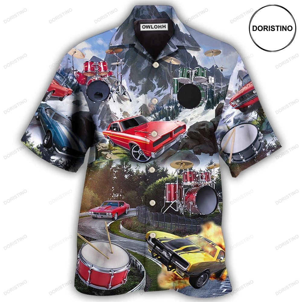 Car Muscle Car And Drum Racing Music Lover Hawaiian Shirt