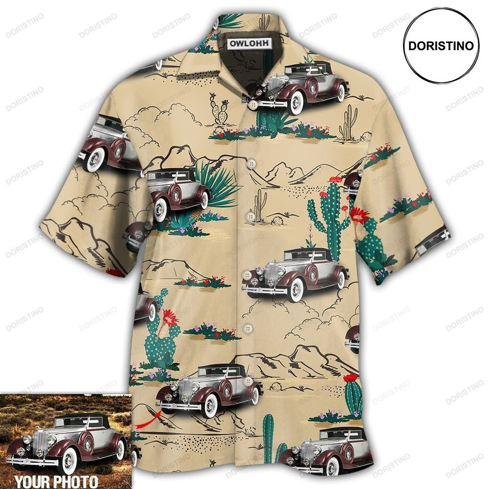 Car On The Desert With Cactus Basic Custom Photo Hawaiian Shirt