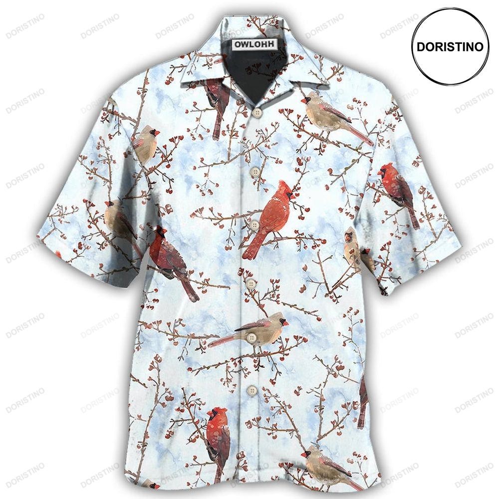 Cardinal Red In Winter Awesome Hawaiian Shirt