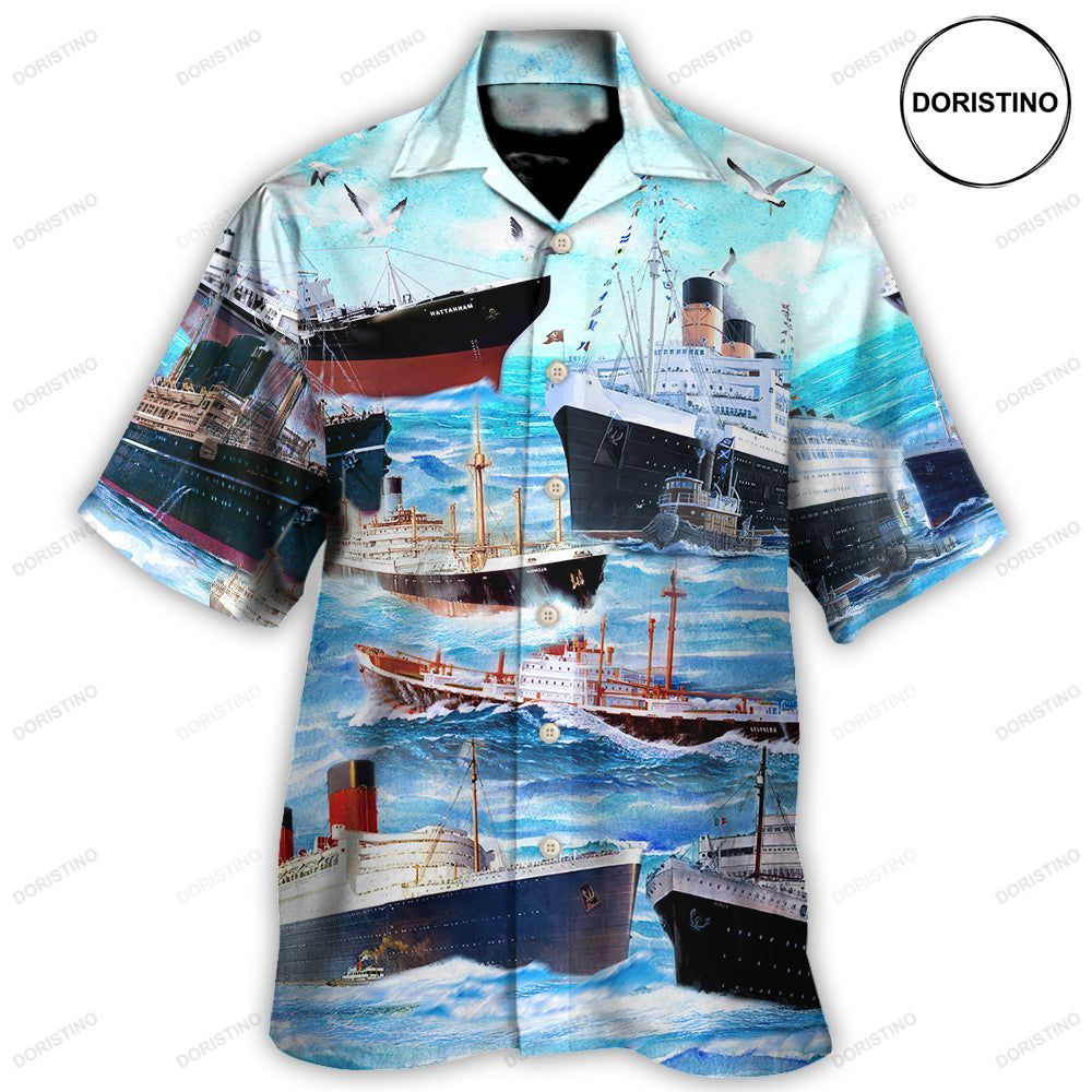 Cargo Ship Blue Sea Amazing Awesome Hawaiian Shirt