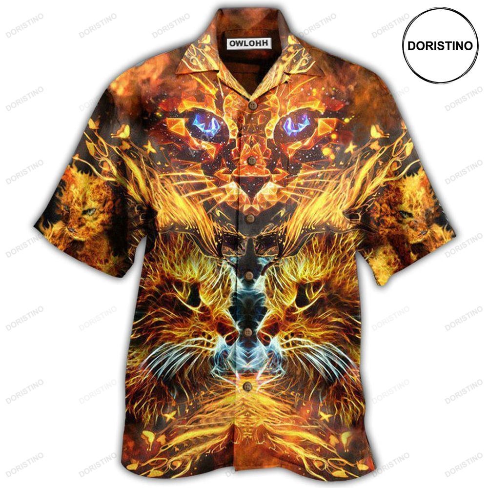 Cat Cool Flaming Cat Hawaiian Shirt