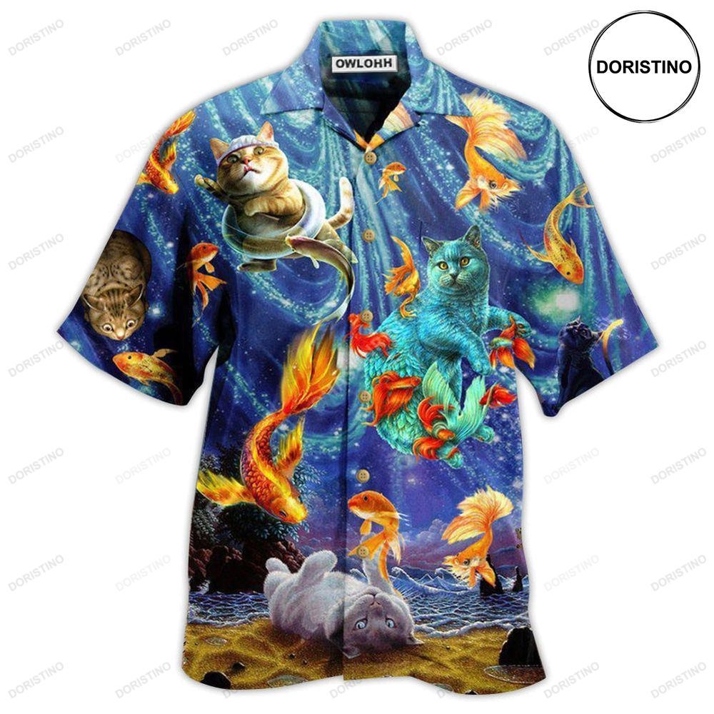 Cat Dream About Playing With Big Gold Fish Hawaiian Shirt