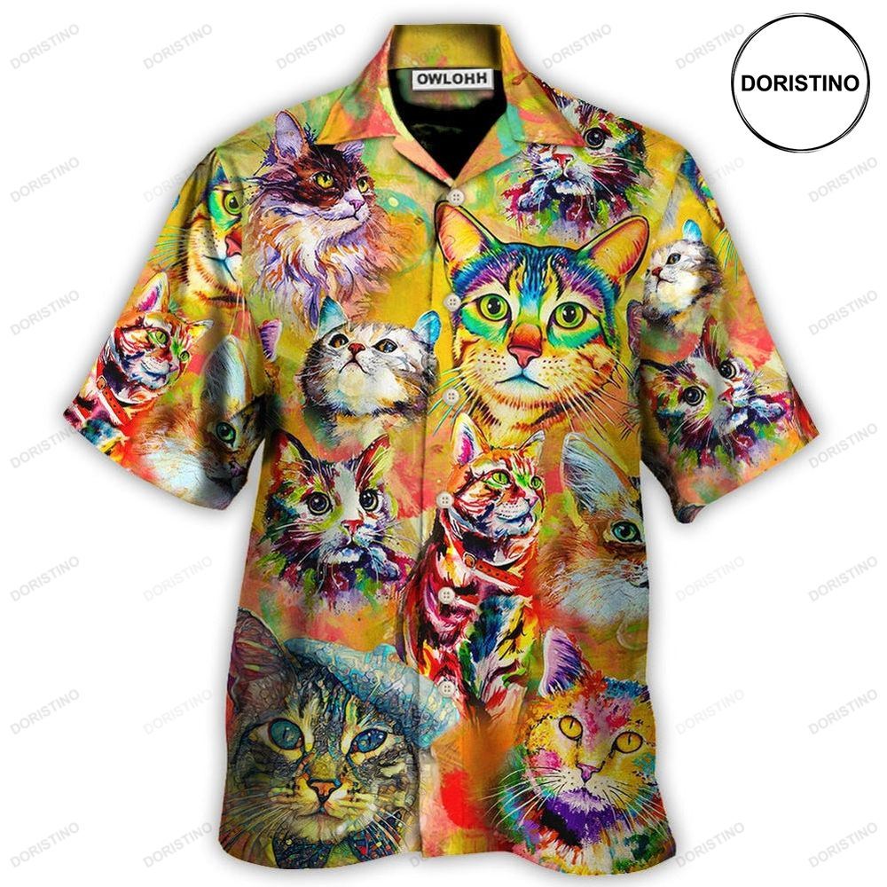Cat Funny Lover Cat Colorful Painting Art Hawaiian Shirt