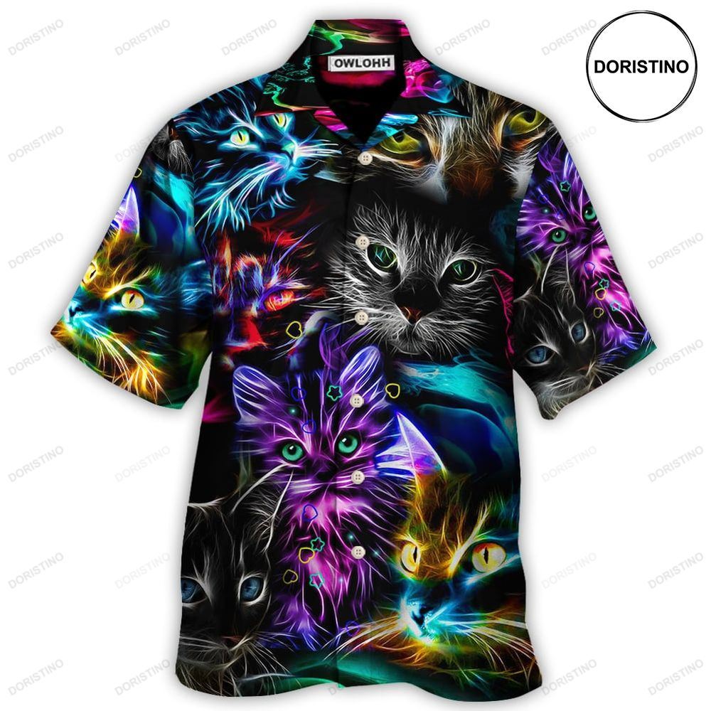 Cat Funny Neon Light Colorful Hawaiian Shirt
