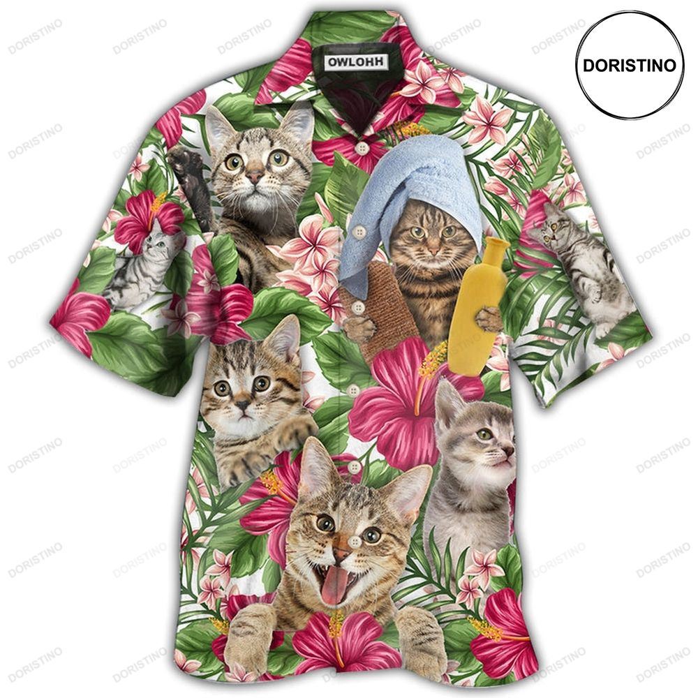 Cat Funny Tabby Cat Tropical Floral Awesome Hawaiian Shirt