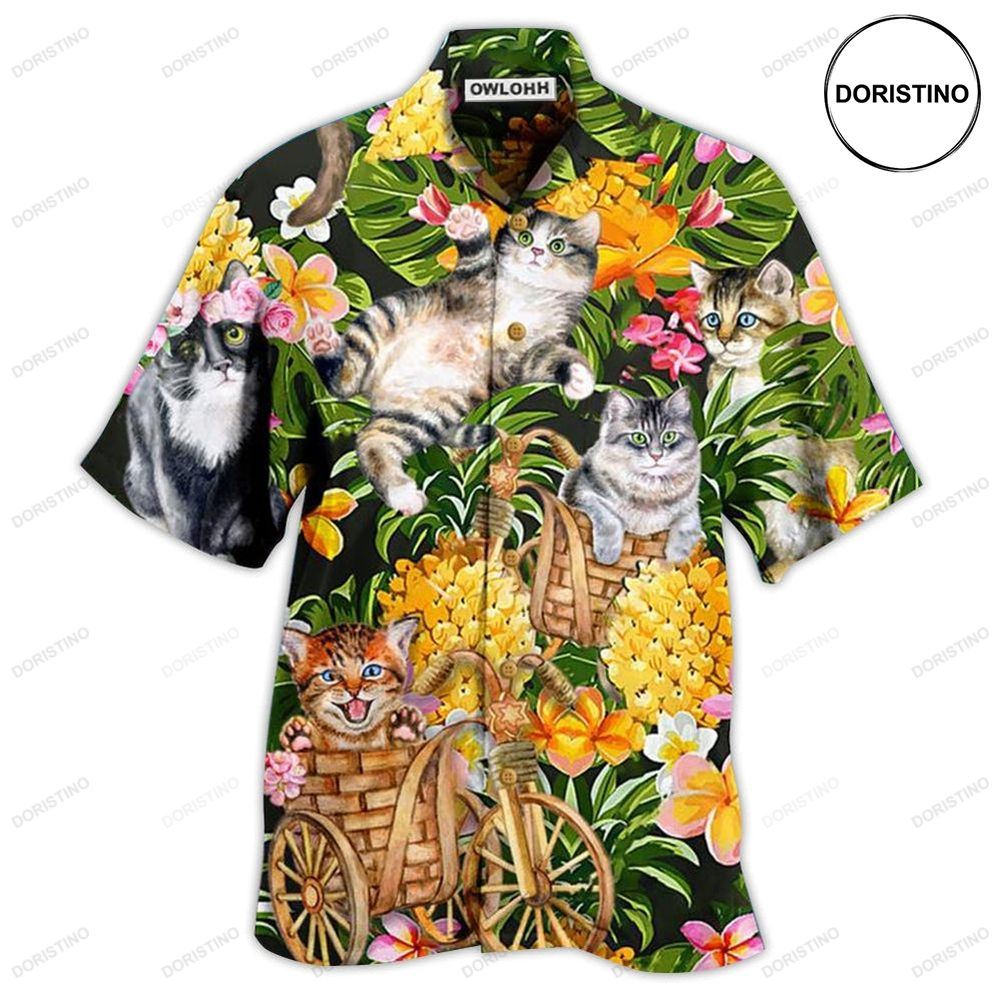 Cat Lovely And Flowers Garden Awesome Hawaiian Shirt