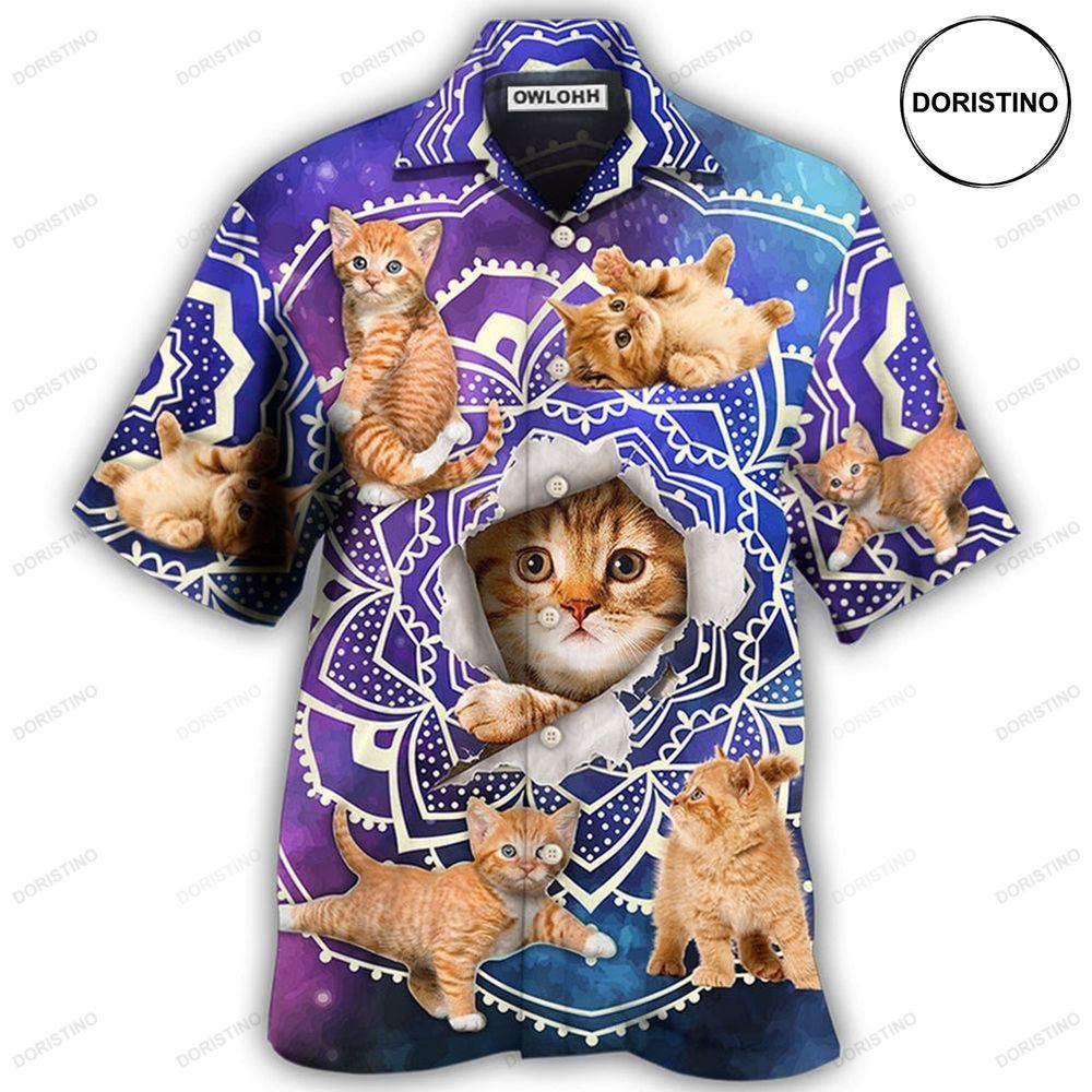 Cat Tabby Cat Yoga Galaxy Yoga Pose Funny Limited Edition Hawaiian Shirt
