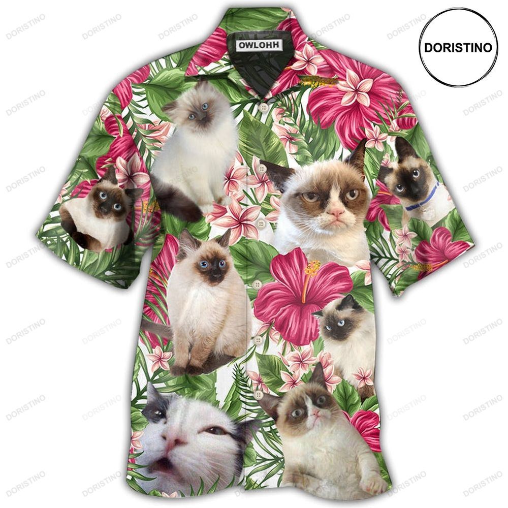 Cat Tropical Floral Lovely Siamese Cat Hawaiian Shirt
