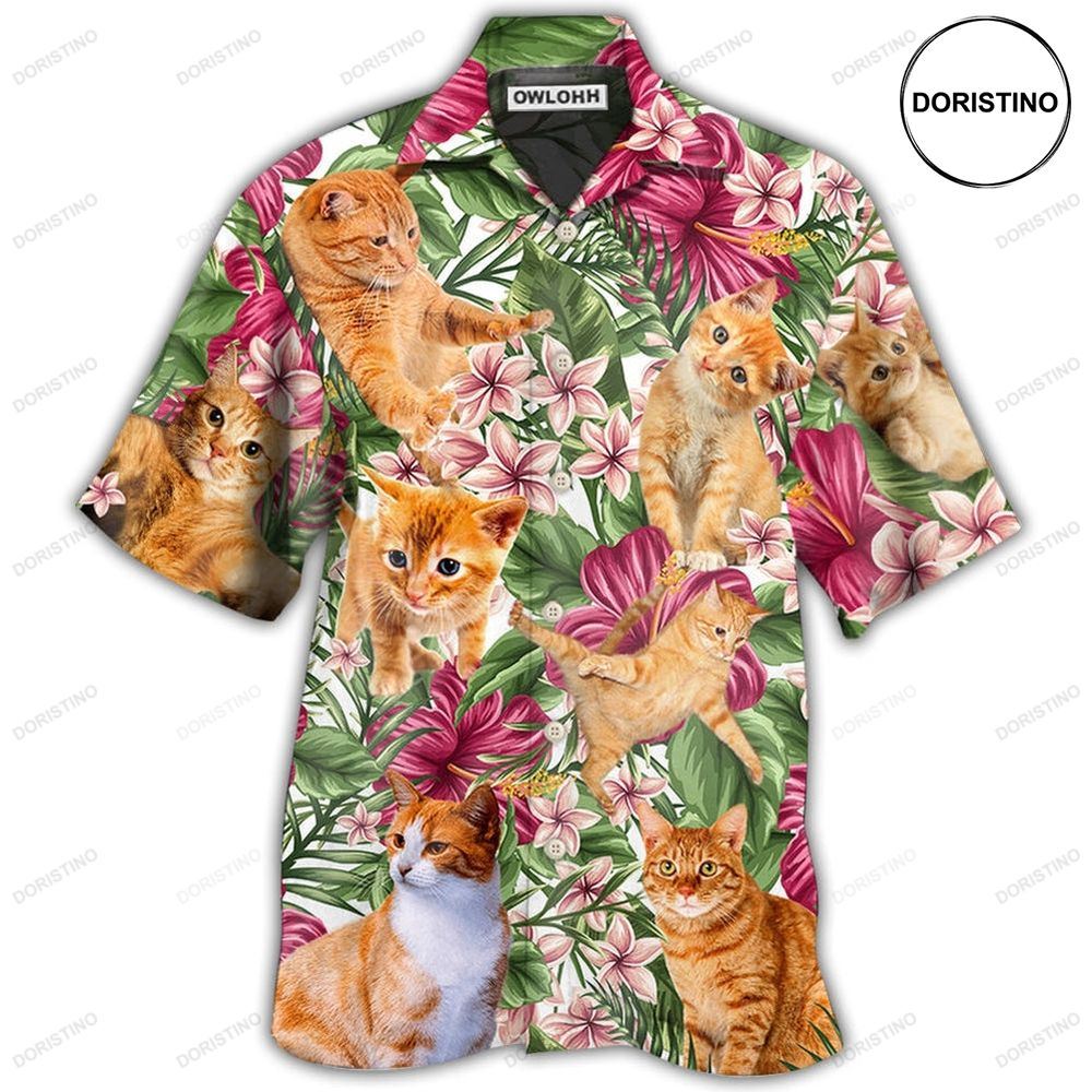 Cat Tropical Floral Orange Cat Limited Edition Hawaiian Shirt