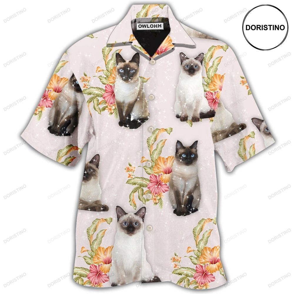 Cat Tropical Floral Siamese Cat Hawaiian Shirt