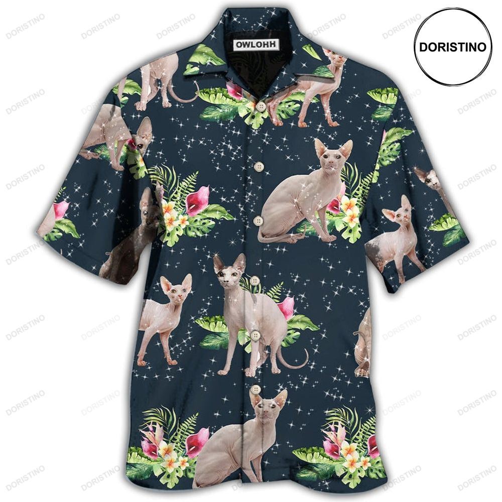 Cat Tropical Floral Sphynx Cat Hawaiian Shirt