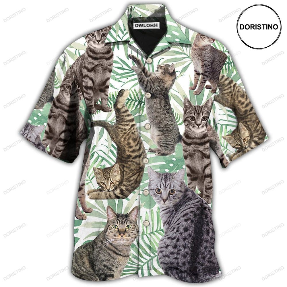 Cat Tropical Leaf Tabby Cat Awesome Hawaiian Shirt