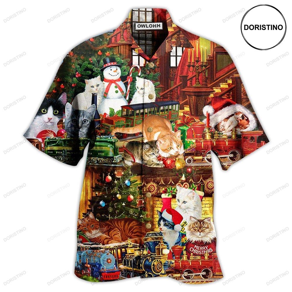 Cat With Toys Train Hawaiian Shirt