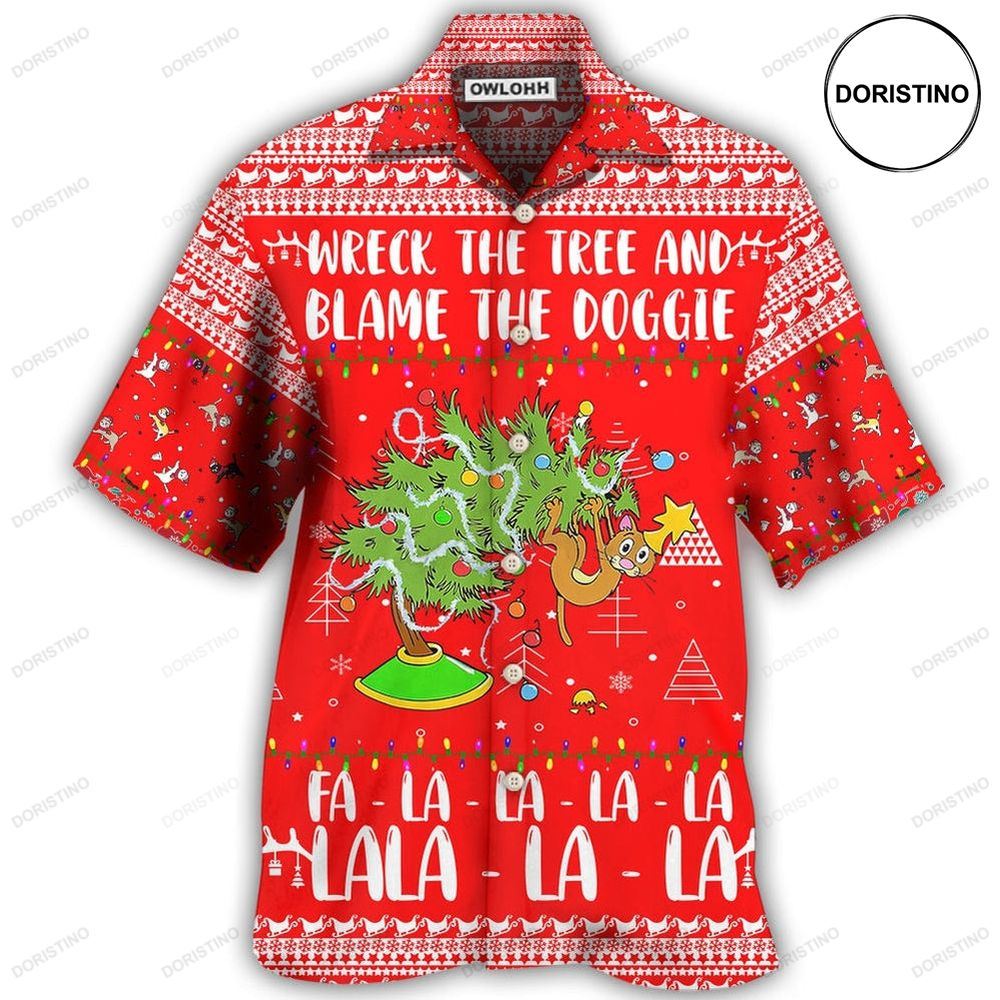 Cat Wreck The Tree Christmas Red Hawaiian Shirt