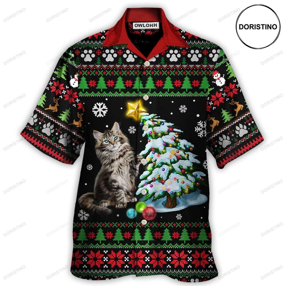 Cat Wreck The Tree Light Funny Ugly Christmas Limited Edition Hawaiian Shirt