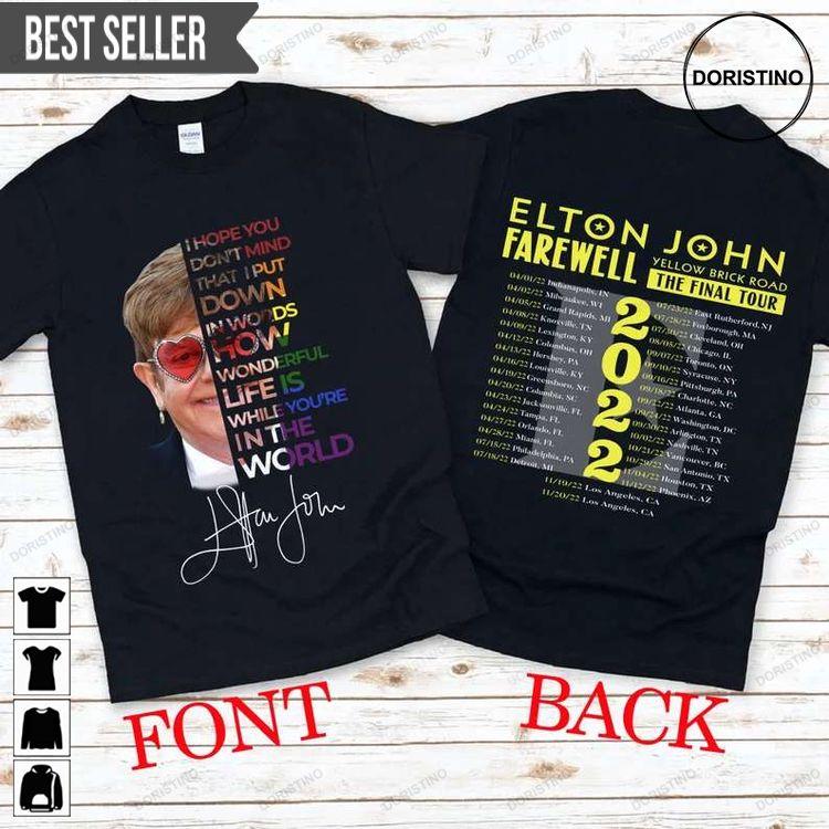 Elton John Farewell Tour Yellow Brick Road The Final Tour 2022 Doristino Sweatshirt Long Sleeve Hoodie