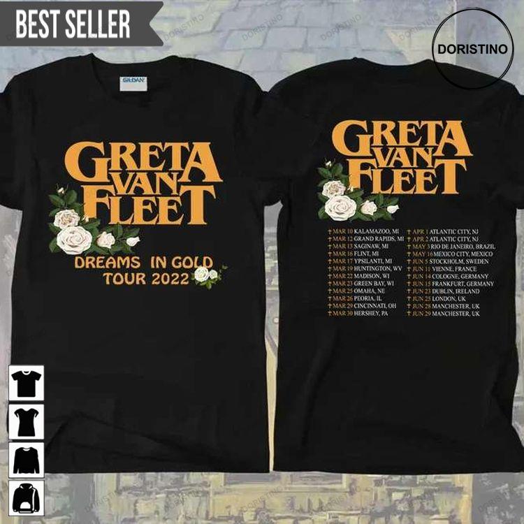 Greta Van Fleet Dreams In Gold Tour 2022 Mens Tshirt Sweatshirt Hoodie