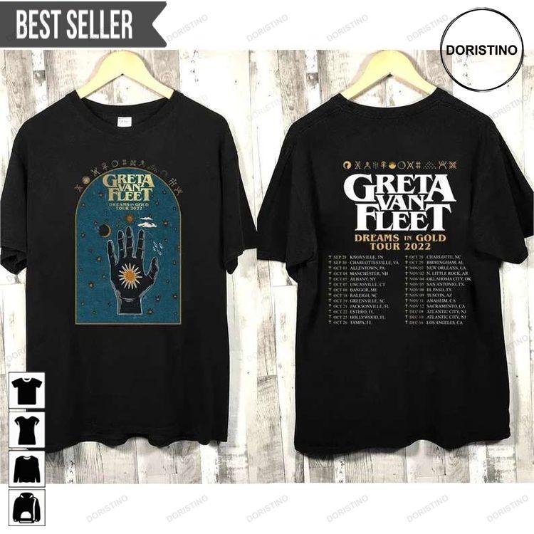 Greta Van Fleet Dreams In Gold Tour 2022 Rock Band Concert Sweatshirt Long Sleeve Hoodie