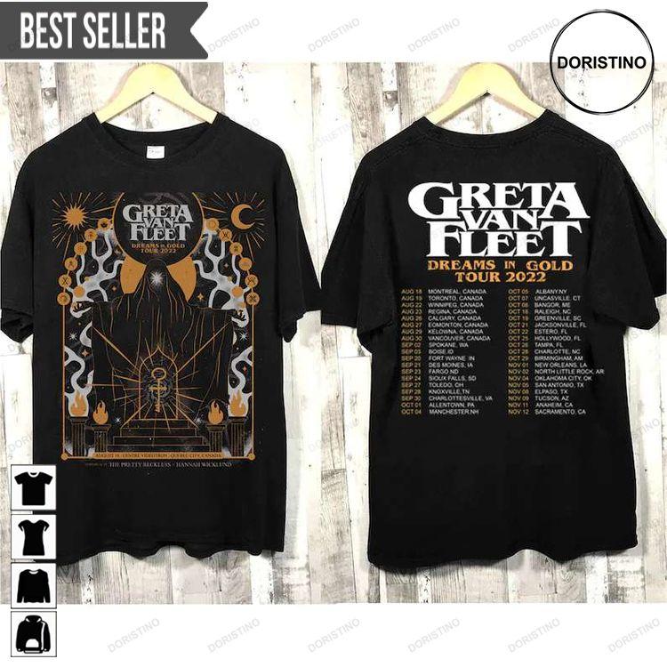 Greta Van Fleet Rock Band Dreams In Gold 2022 Music Tour Concert Sweatshirt Long Sleeve Hoodie