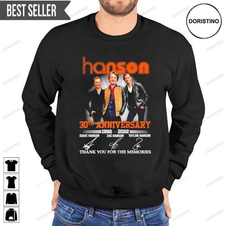 Hanson 30th Anniversary 1992-2022 Signatures Thank You For The Memories Sweatshirt Long Sleeve Hoodie