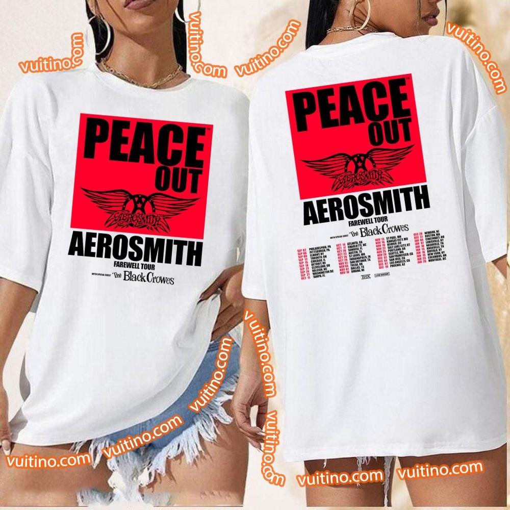 Art Aerosmith With The Black Crowes Peace Out Farewell Tour Dates 2024 Double Sides Shirt