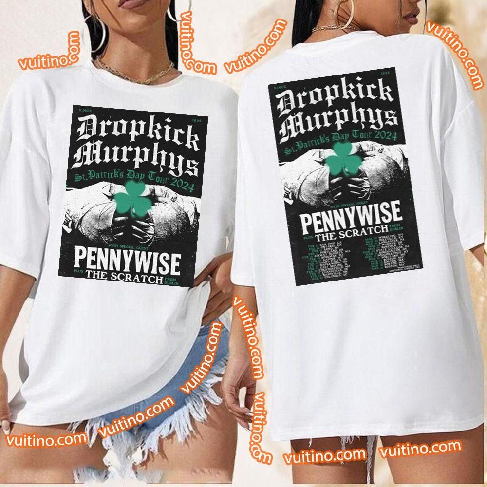 Dropkick Murphys Patricks Day Tour 2024 Pennywise The Scratch Double Sides Shirt