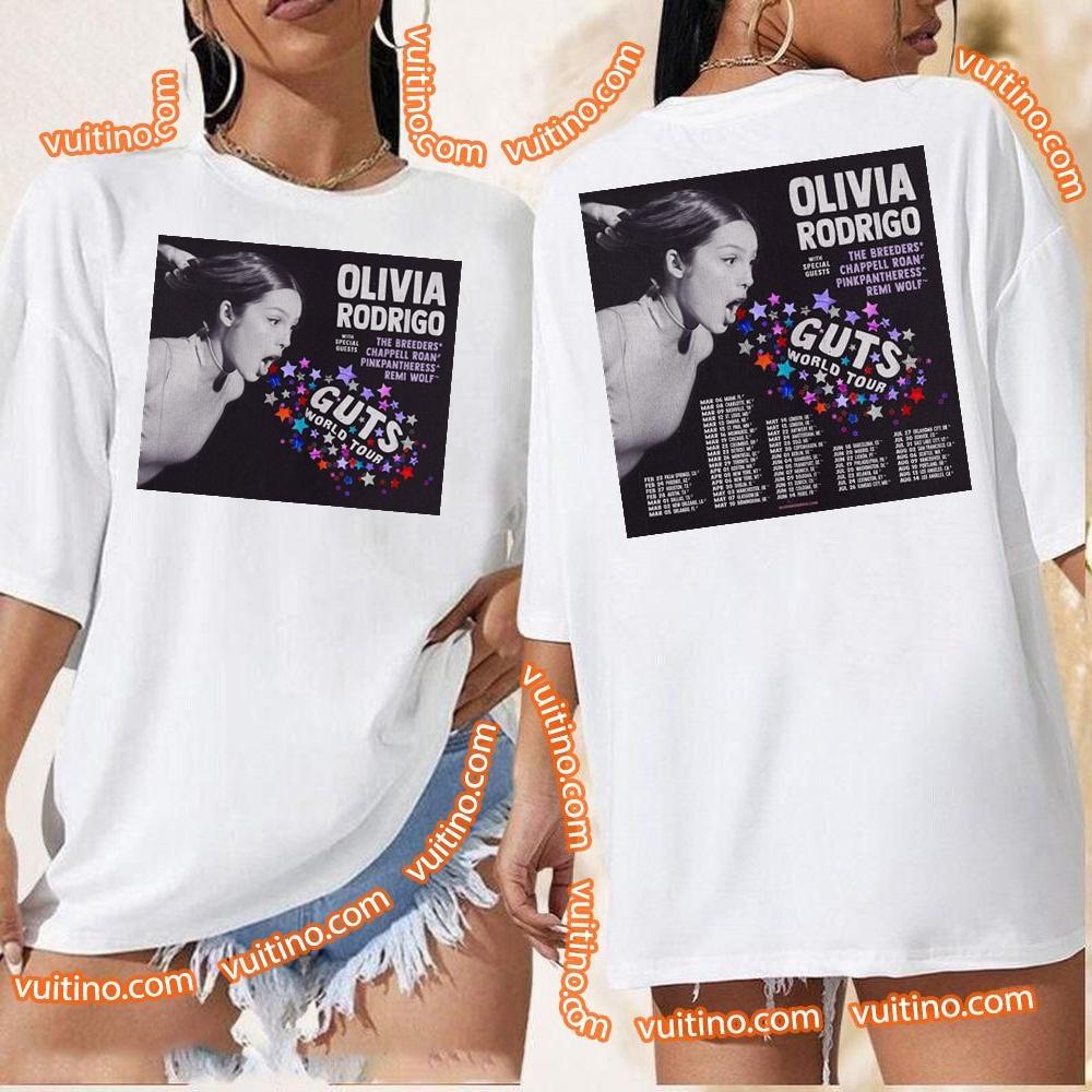 Olivia Rodrigo With The Breeders Chappell Roan Pinkpantheress Remi Wolf Guts World Tour Dates Double Sides Shirt