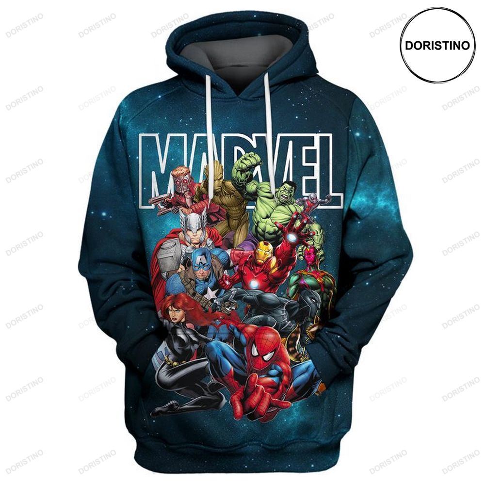 Superhero Avengers Marvel Comic Vision Hulk Groot Black Widow Thor Captain America Black Panther Ironman All Over Print Hoodie