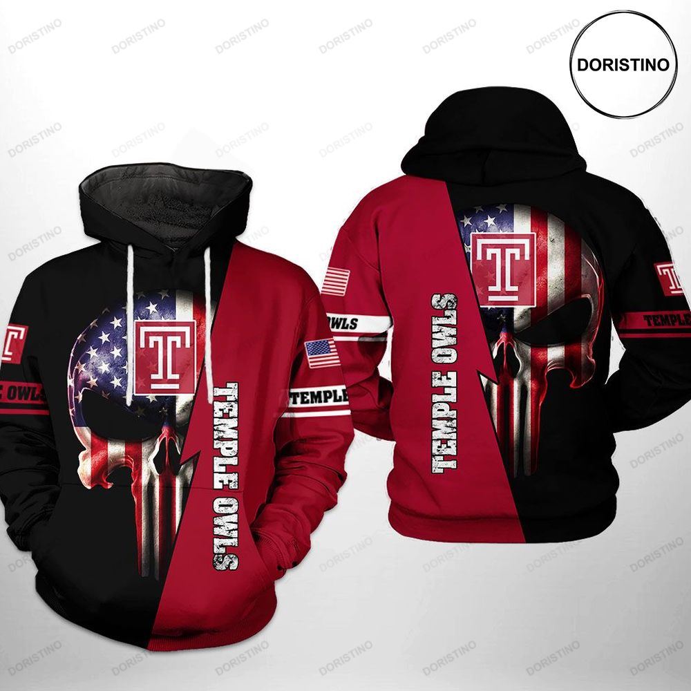 Temple Owls Ncaa Us Flag Skull All Over Print Hoodie