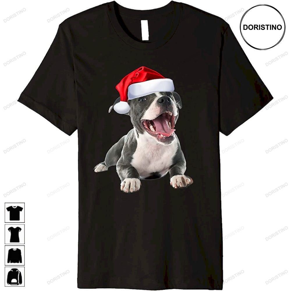Cute Pit Bull Santa Hat Image Funny Dog Christmas Trending Style