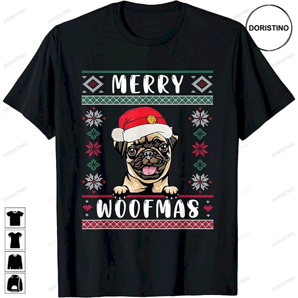 Cute Pug Dog Santa Hat Ugly Christmas Awesome Shirts