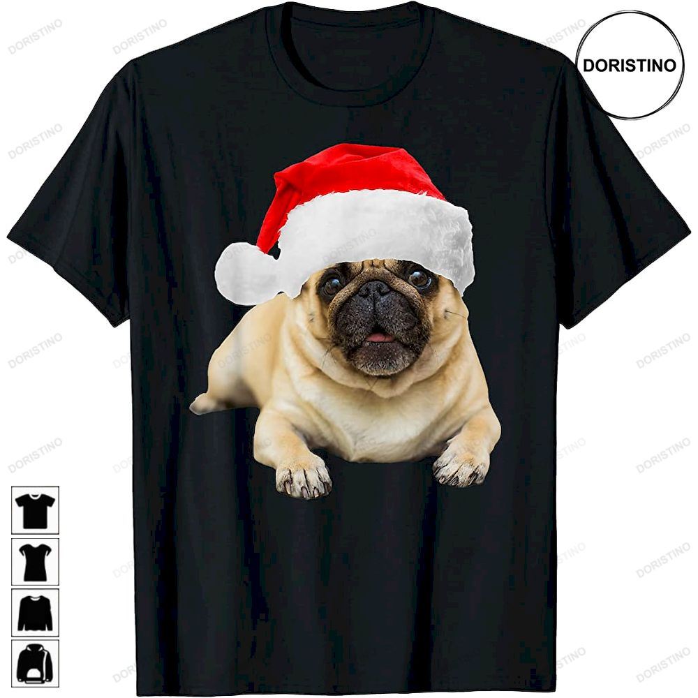 Cute Pug Santa Hat Pugs Funny Image Christmas Dog Trending Style