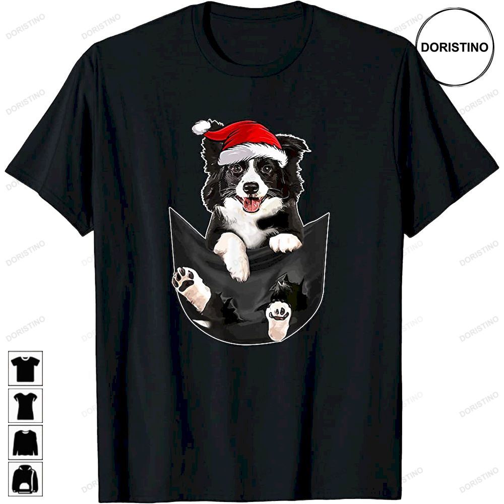 Cute Santa Border Collie In Pocket Christmas Dog Lover Owner Trending Style
