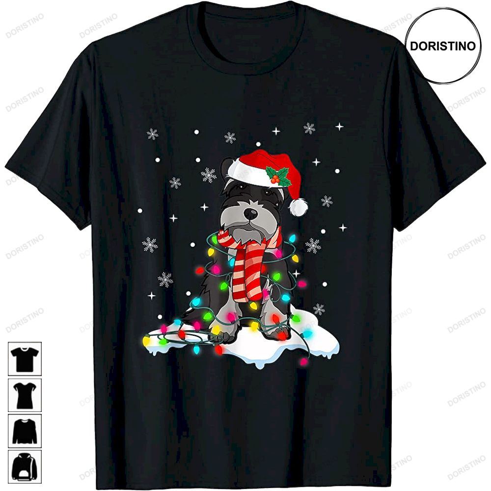 Cute Schnauzer Christmas Lights With Santa Hat Dog Dad Mom Limited Edition T-shirts