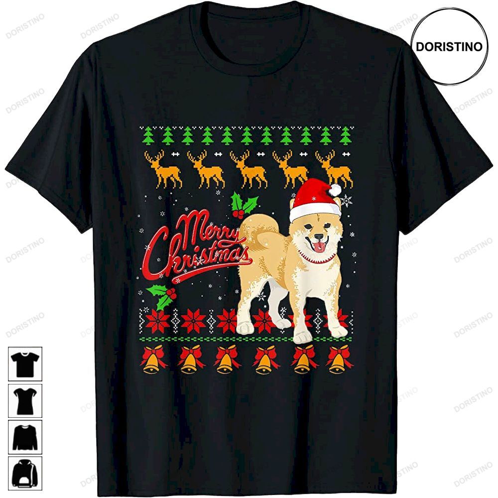 Cute Shiba Inu Christmas Lights With Santa Hat Dog Dad Mom Limited Edition T-shirts