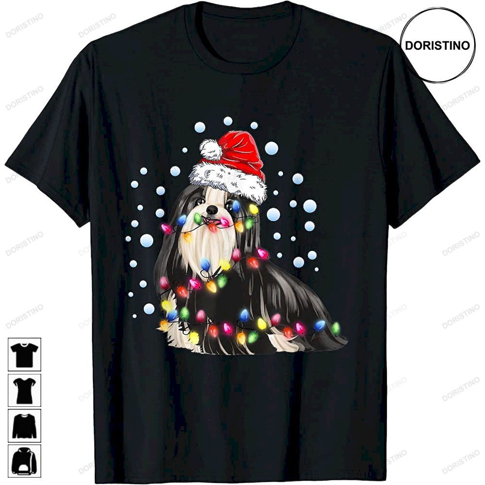 Cute Shih Tzu Dog Christmas Light Santa Hat Puppy Lover Limited Edition T-shirts