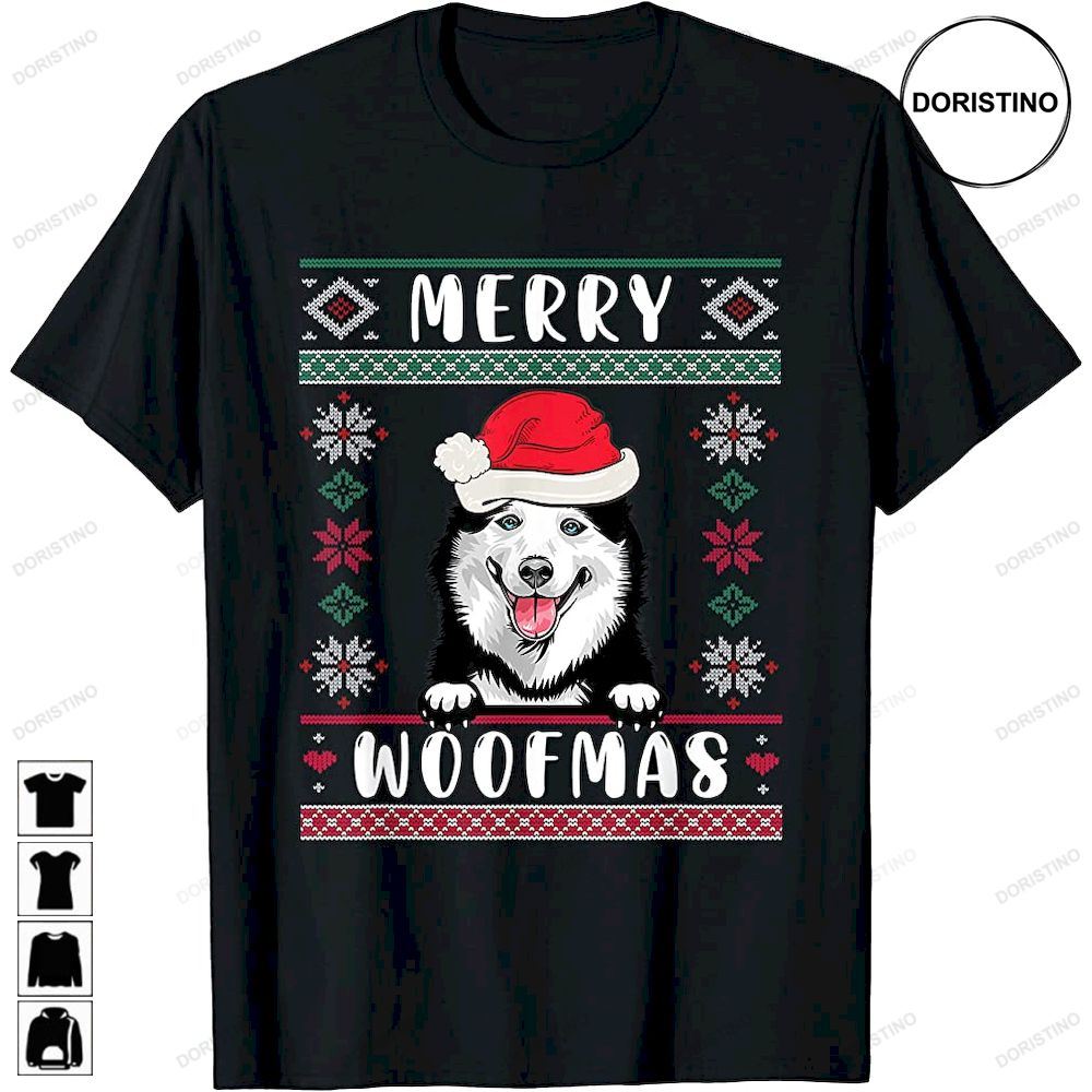 Cute Siberian Husky Dog Santa Hat Ugly Christmas Awesome Shirts