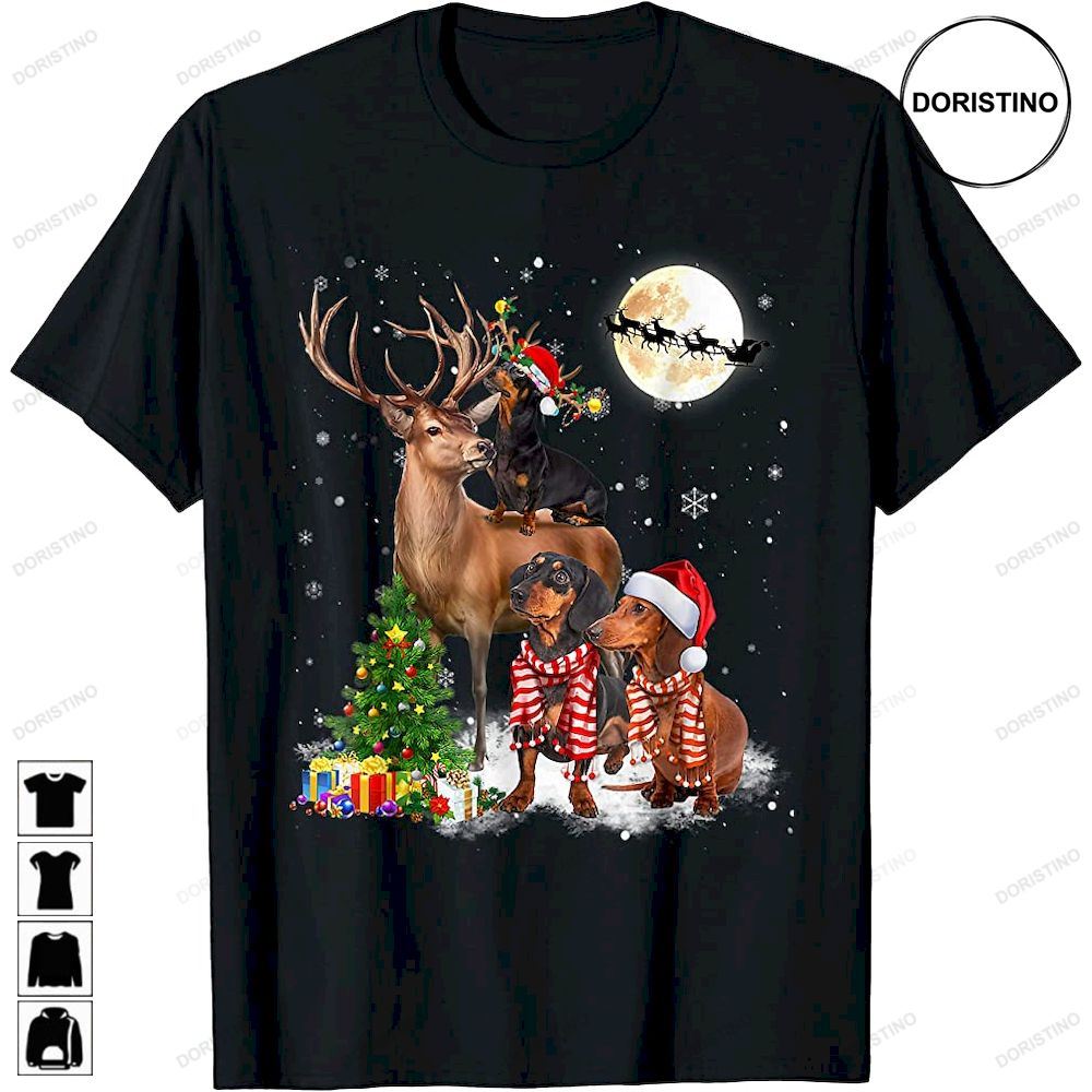 Dachshund And Reindeer Christmas Wiener Xmas Doxie Dog Lover Awesome Shirts