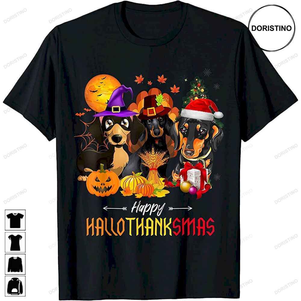 Dachshund Dog Halloween Merry Christmas Happy Hallothanksmas Awesome Shirts